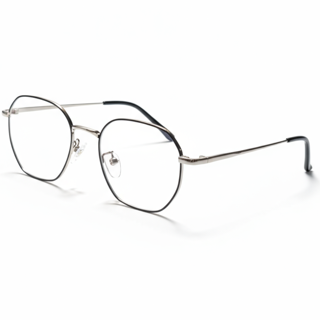 Black Silver Geometric BlueBlock Screen Glasses for Unisex E05-0007-6