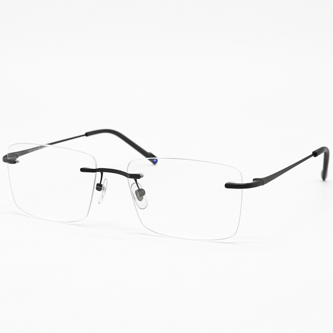Ultra-Slim Black Rimless Rectangle Poly BlueBlock Screen Glasses for Unisex E05-0003-3