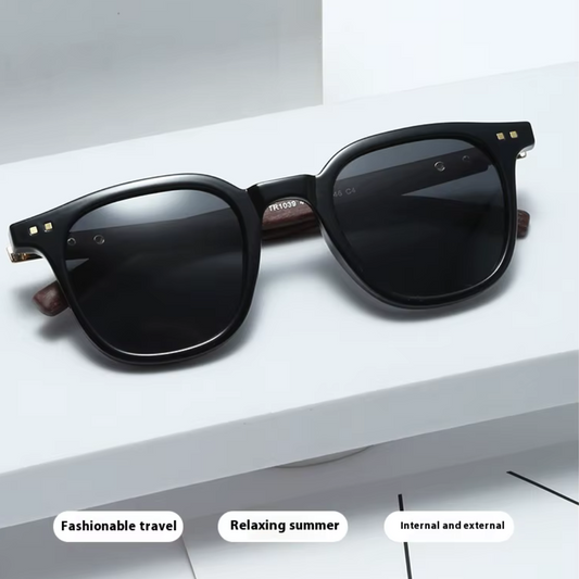 EyedigoBlack X Black Front with brown wooden looksWayfarer stylish sunglasses- E09-0035 1-Gold