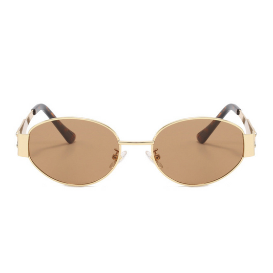 EyedigoBrown X Metal GoldenClassic Geometric OvalAviator sunglasses- E09-0041 1-side