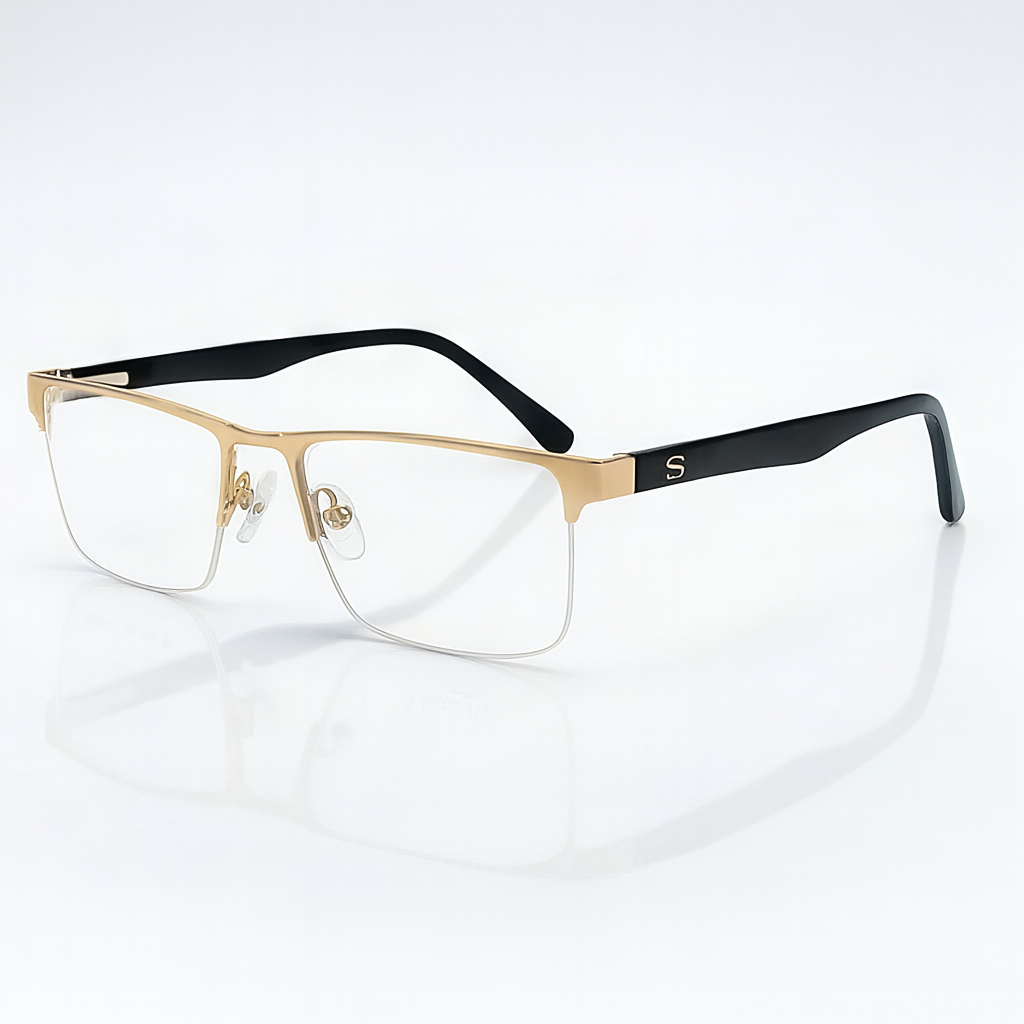 Golden Half Frame Square Frame for Unisex E05-0010-1