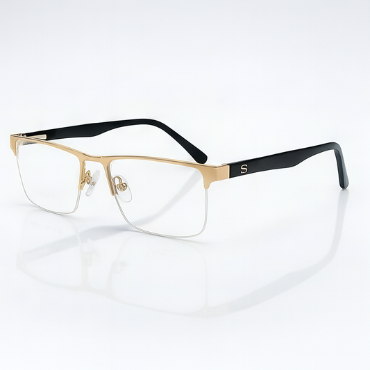 Golden Half Frame Square BlueBlock Screen Glasses for Unisex E05-0010-1
