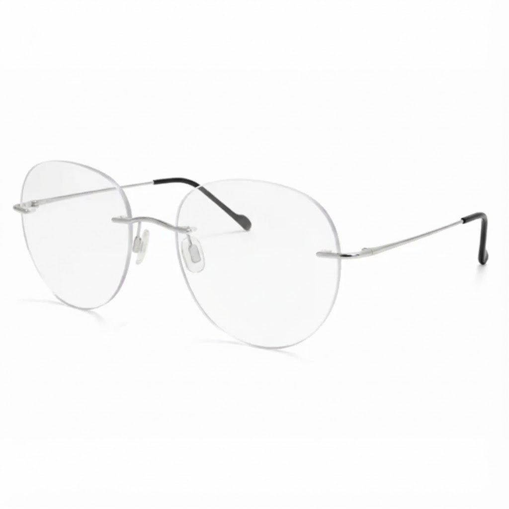Ultra-Slim Silver Rimless Round Poly BlueBlock Screen Glasses for Unisex E05-0003-8