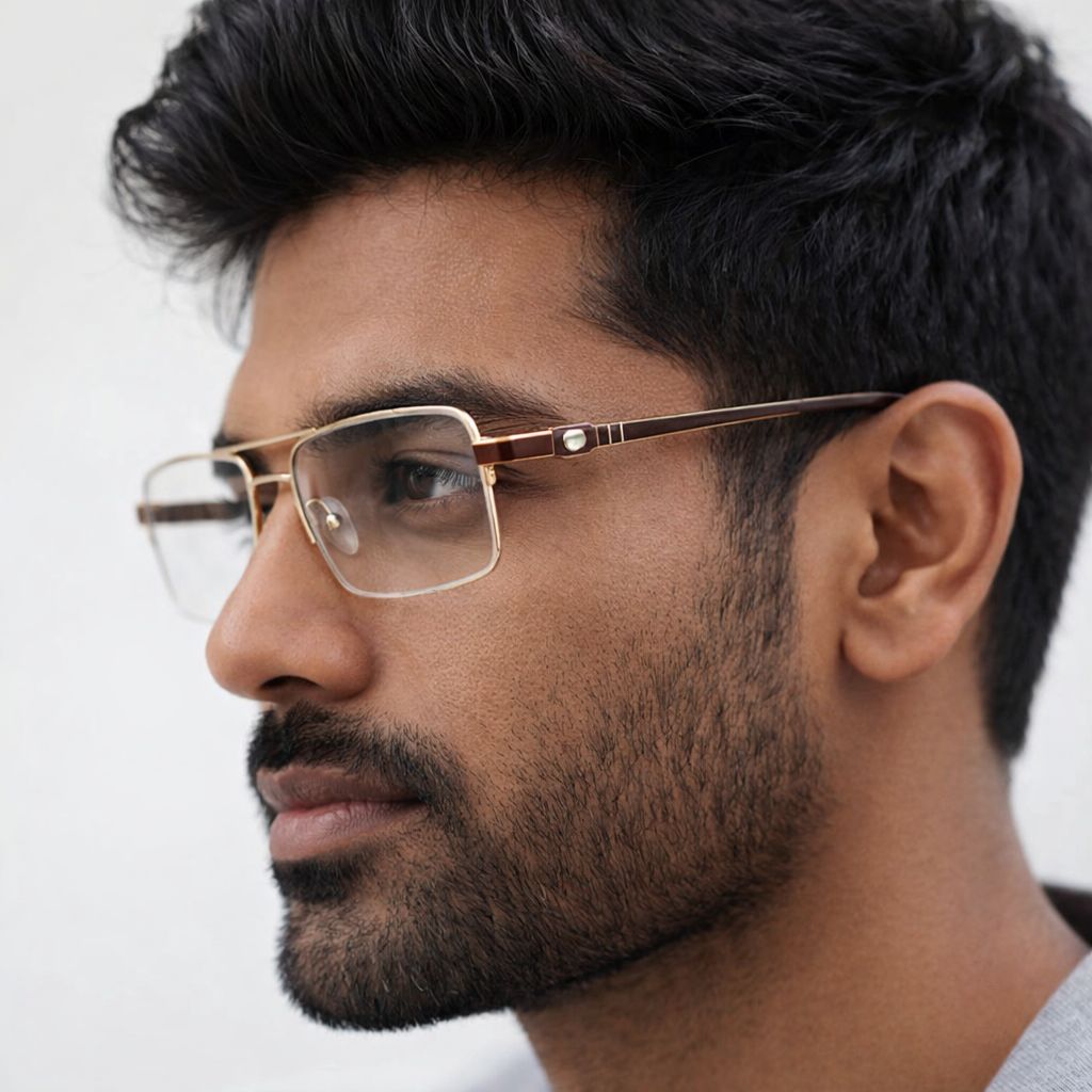 Close-up of a man wearing glasses with a neutral background