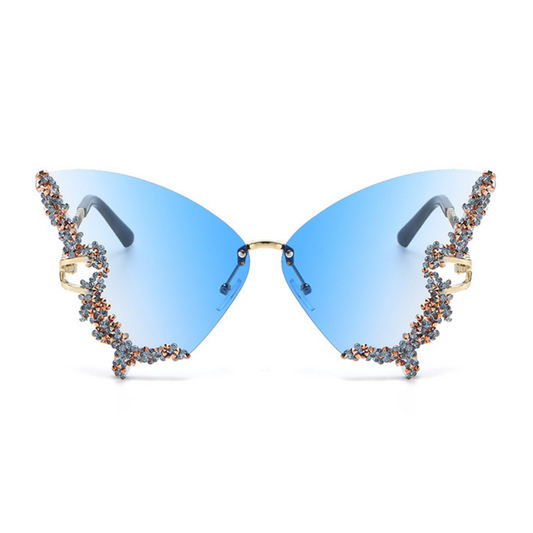 Eyedigo Gradient Blue X Metal Golden Geometric Stylish Sunglasses for Women (Model E09-0046 5)