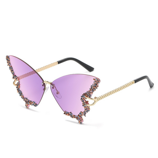 Eyedigo Gradient Dark Purple X Metal Golden Geometric Stylish Sunglasses for Women (Model E09-0046 4)