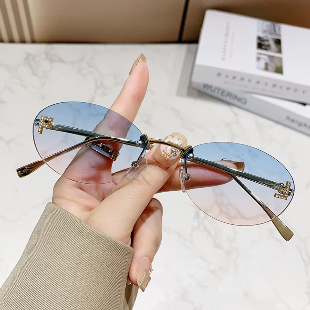 Eyedigo Gradient Light Blue X Metal Golden Geometric Stylish Sunglasses for Women (Model E09-0047 3)