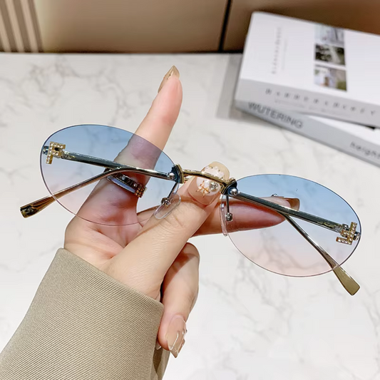 Eyedigo Gradient Light Blue X Metal Golden Geometric Stylish Sunglasses for Women (Model E09-0047 3)
