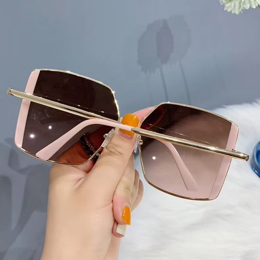 Eyedigo Brown X Rose Glod/ Pink metal oversize Stylish sunglasses