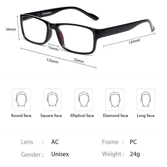 Eyedigo Clear Reading Glasses for Unisex Power +2.5 (Model E07-0057 12)
