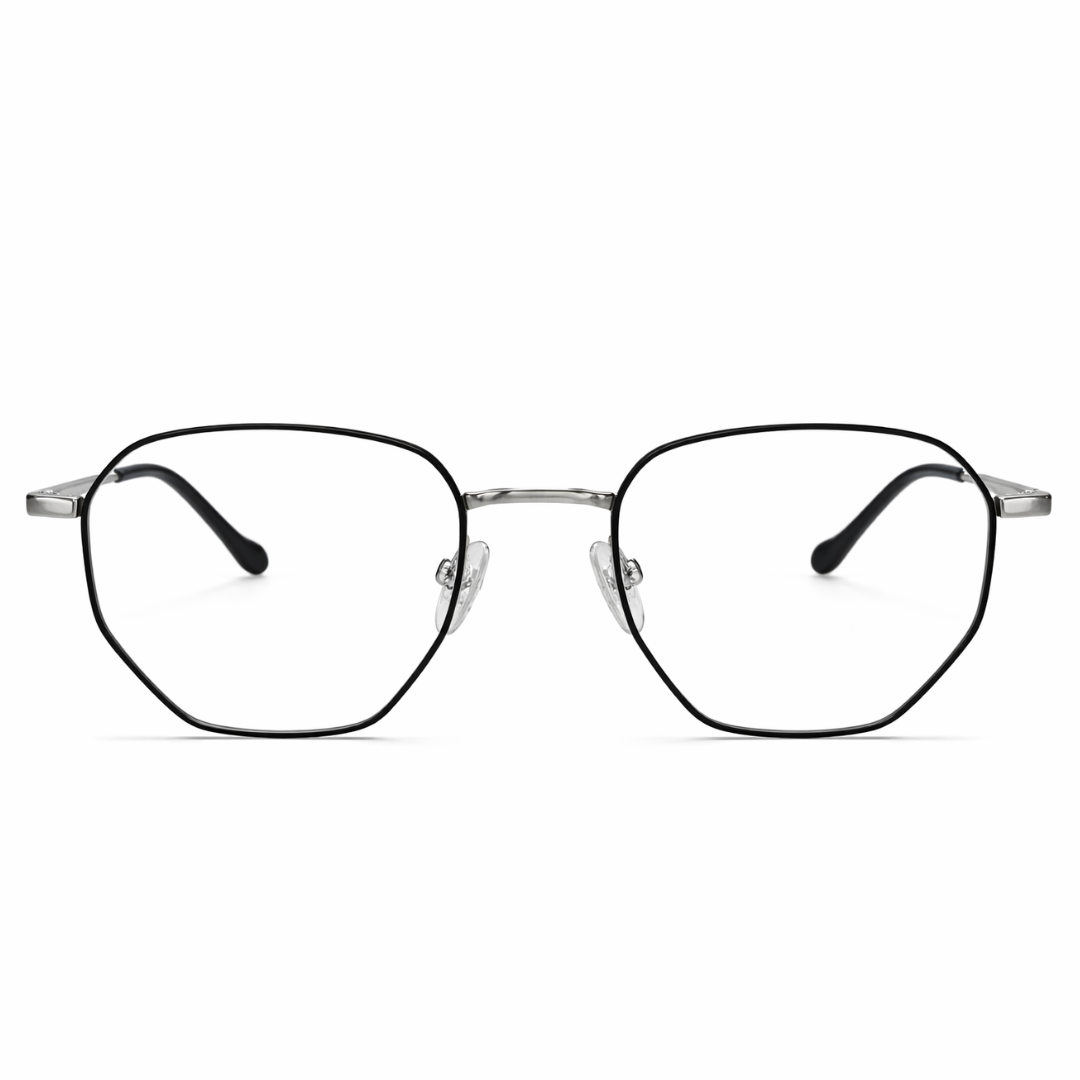 Black Silver Geometric prescription eyeglasses Frame for Unisex E05-0014-4