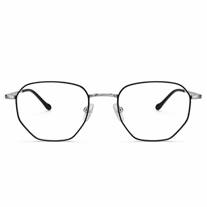 Black Silver Geometric prescription eyeglasses Frame for Unisex E05-0014-4