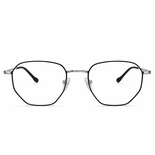 Black Silver Geometric prescription eyeglasses Frame for Unisex E05-0014-4