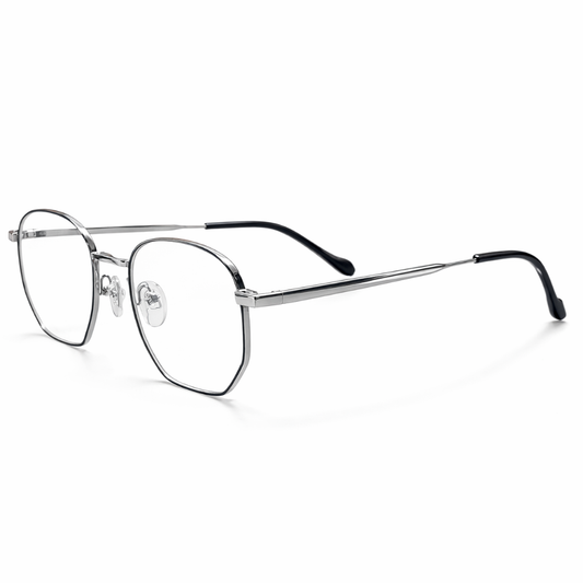 Black Silver Geometric prescription eyeglasses Frame for Unisex E05-0014-4
