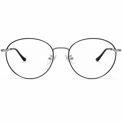 Black silver Round prescription eyeglasses Frame for Unisex E05-0015-6