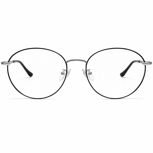 Black silver Round prescription eyeglasses Frame for Unisex E05-0015-6