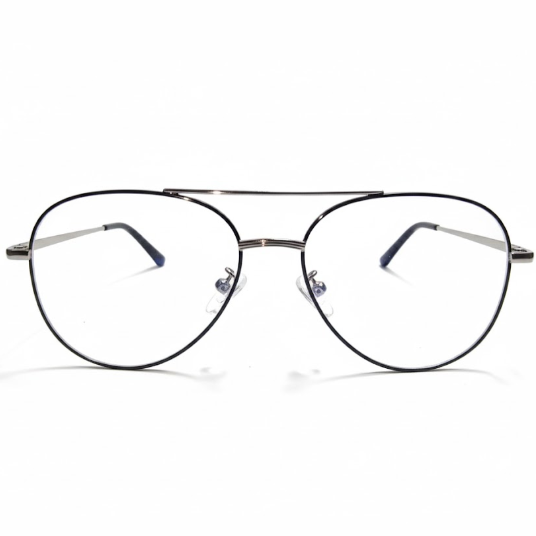 Black Silver Aviator BlueBlock Screen Glasses for Unisex E05-0008-6