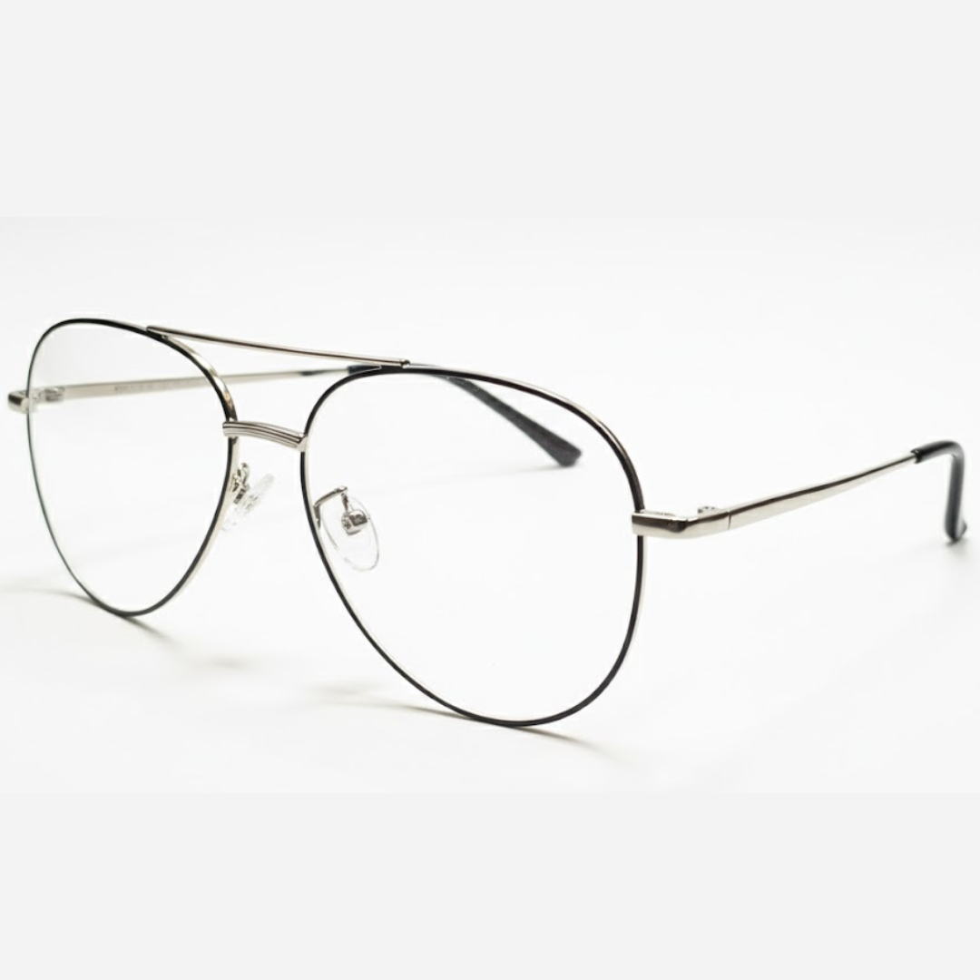 Black Silver Aviator BlueBlock Screen Glasses for Unisex E05-0008-6