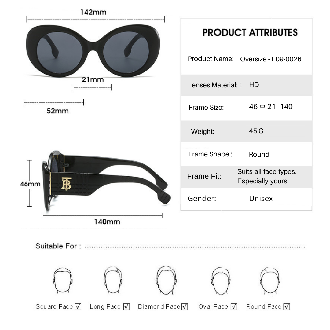 Eyedigo- Smoke Grey x Black Oversized round sunglasses - E09-0026 1-side