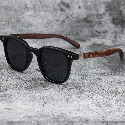 EyedigoBlack X Black Front with brown wooden looksWayfarer stylish Power Sunglasses - E09-0035 1-Gold