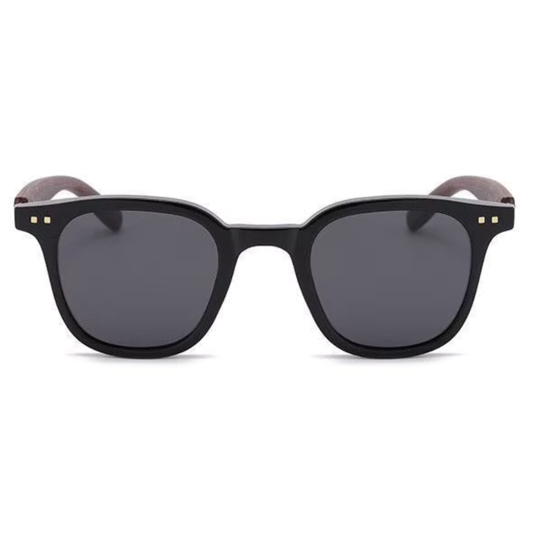 EyedigoBlack X Black Front with brown wooden looksWayfarer sunglasses- E09-0035 1