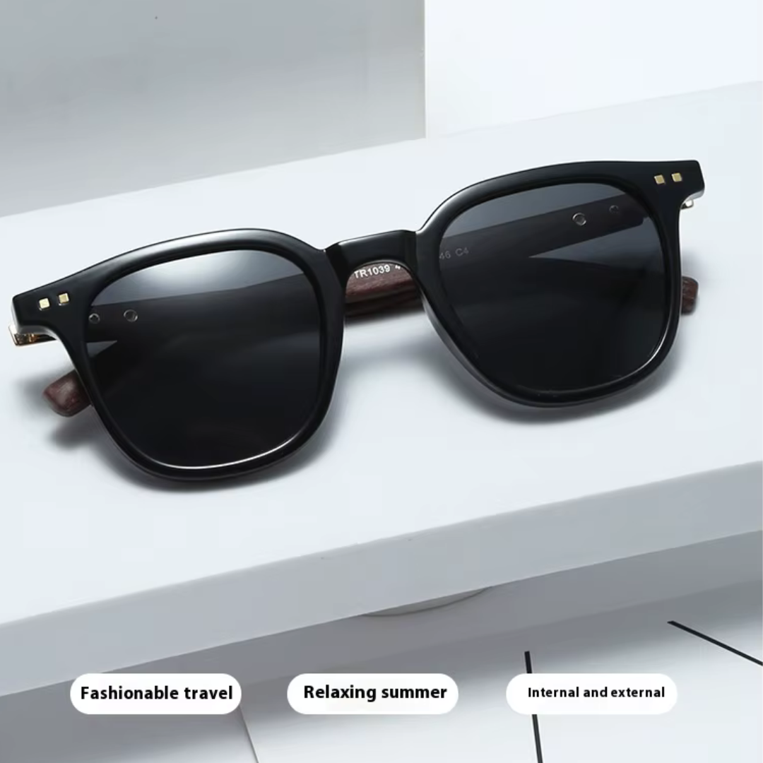 EyedigoBlack X Black Front with brown wooden looksWayfarer stylish sunglasses- E09-0035 1-Gold
