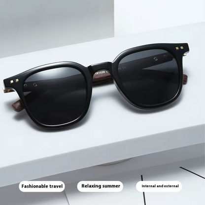 EyedigoBlack X Black Front with brown wooden looksWayfarer stylish sunglasses- E09-0035 1-Gold