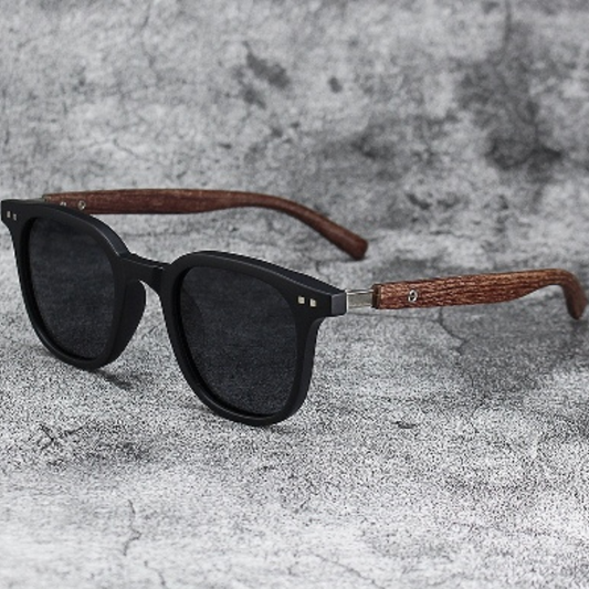 EyedigoBlack X Black Front with brown wooden looksWayfarer stylish sunglasses- E09-0035 2-silver