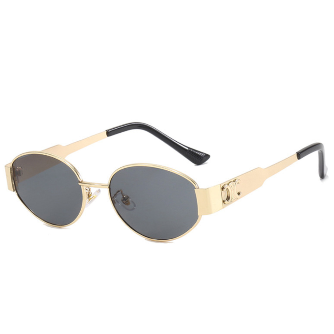 EyedigoBlack X Metal GoldenClassic Geometric OvalAviator Power Sunglasses - E09-0041 2-front