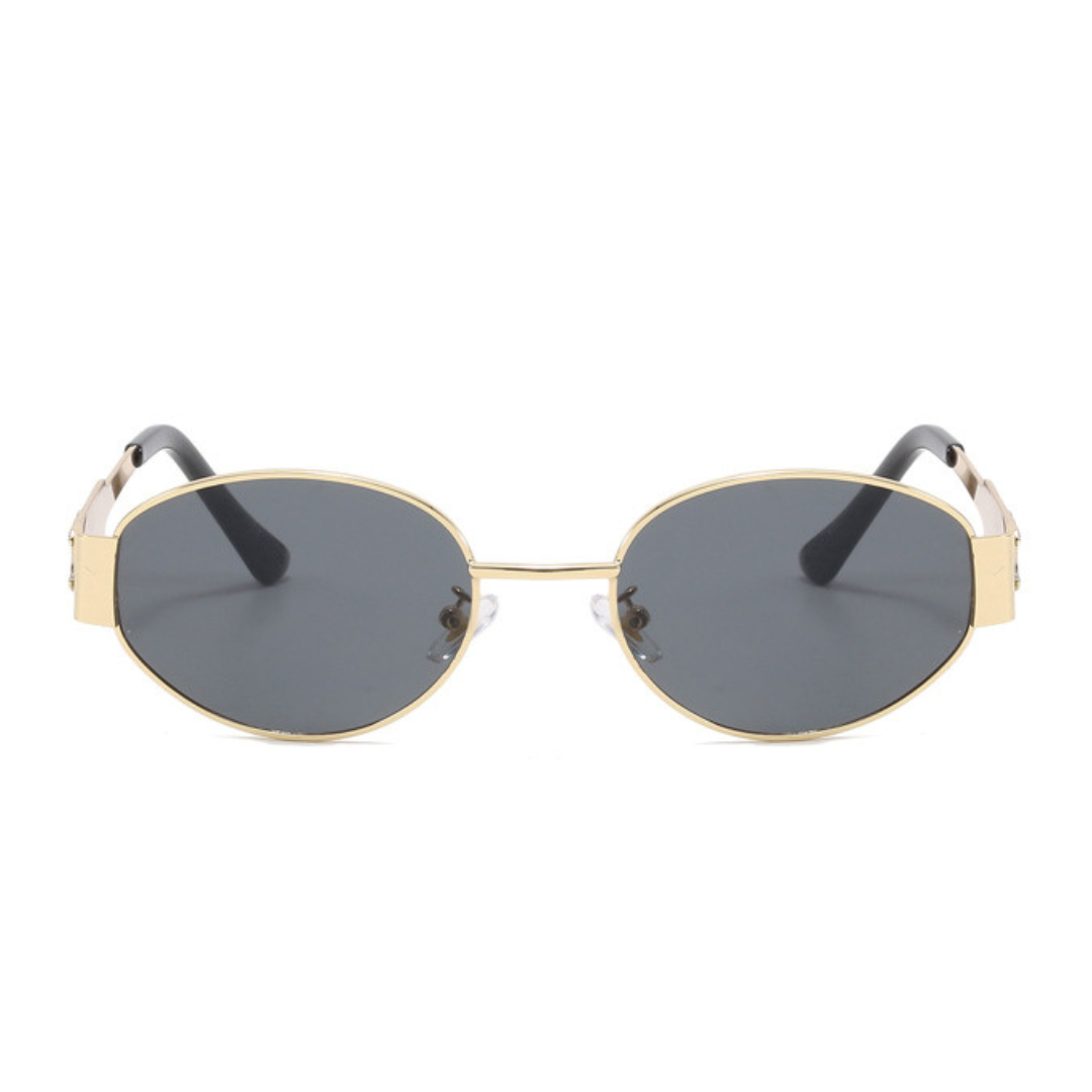 EyedigoBlack X Metal GoldenClassic Geometric OvalAviator sunglasses- E09-0041 2-front