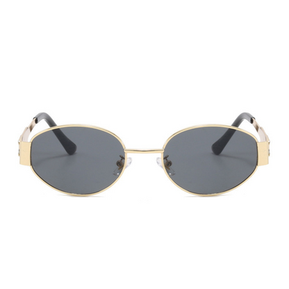EyedigoBlack X Metal GoldenClassic Geometric OvalAviator sunglasses- E09-0041 2-front