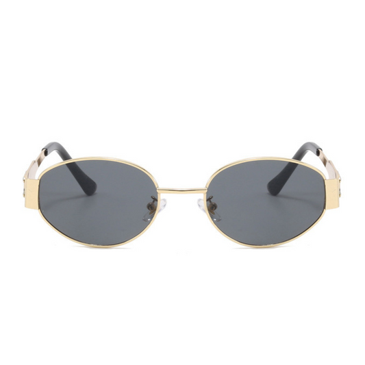 EyedigoBlack X Metal GoldenClassic Geometric OvalAviator sunglasses- E09-0041 2-front