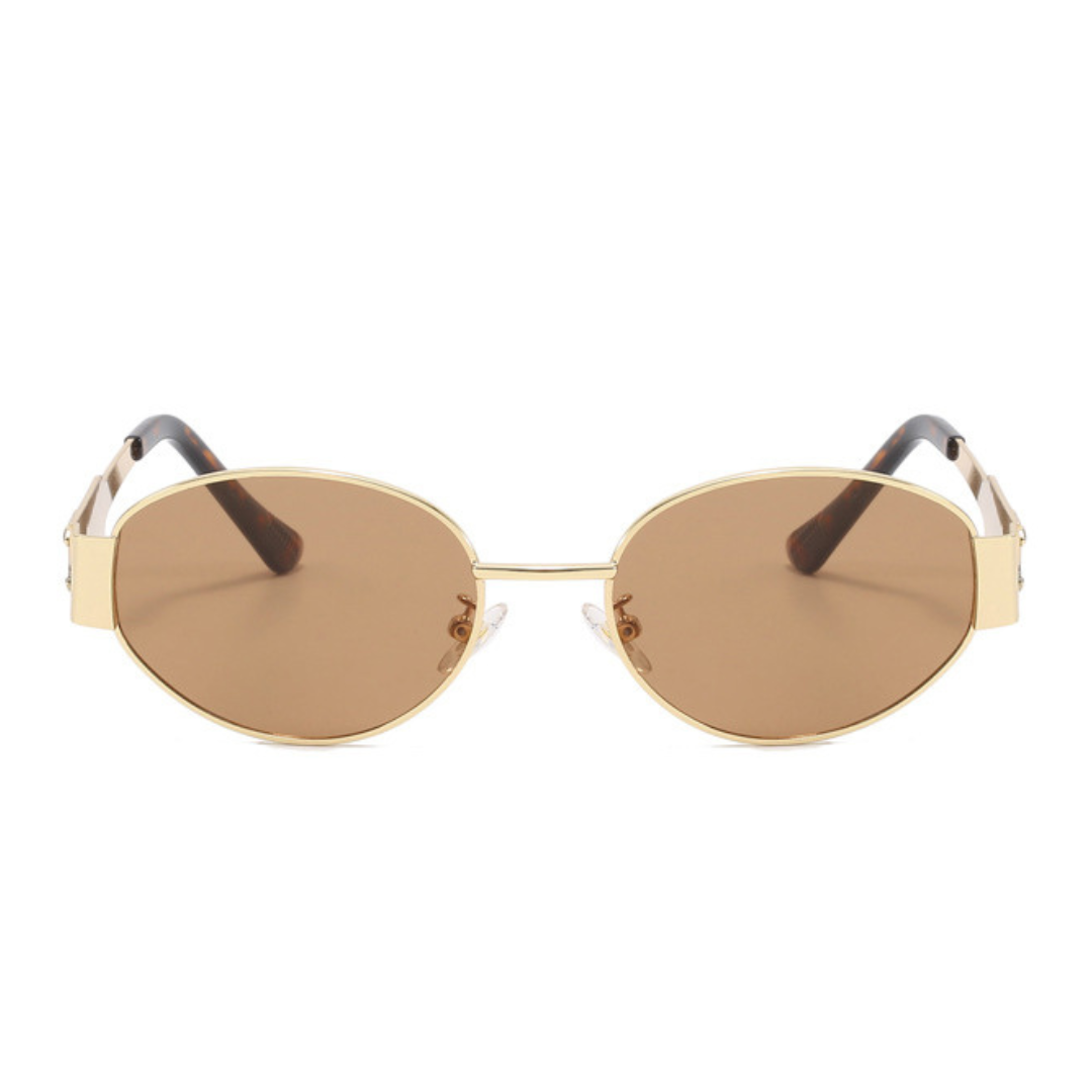 EyedigoBrown X Metal GoldenClassic Geometric OvalAviator sunglasses- E09-0041 1-side
