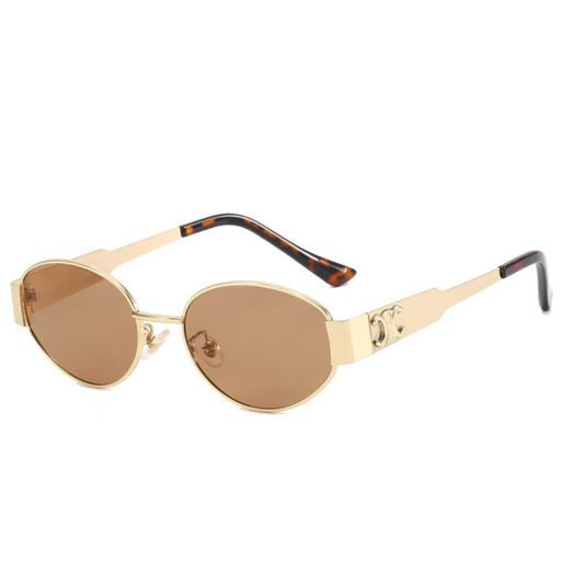 EyedigoBrown X Metal GoldenClassic Geometric OvalAviator Power Sunglasses - E09-0041 1-side