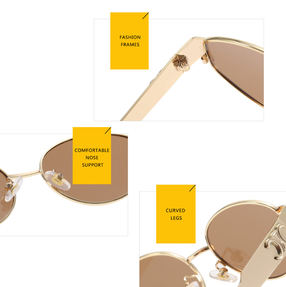 EyedigoBrown X Metal GoldenClassic Geometric OvalAviator sunglasses- E09-0041 1