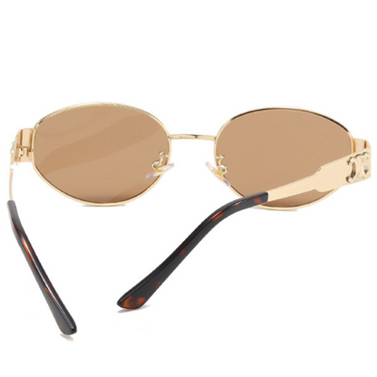 EyedigoBrown X Metal GoldenClassic Geometric OvalAviator sunglasses- E09-0041 1-front