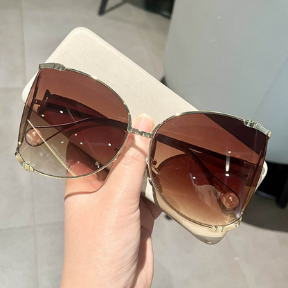 EyedigoGradient Brown X Metal GoldenDramatic Geometric Butterfly sunglasses- E09-0039 2-front
