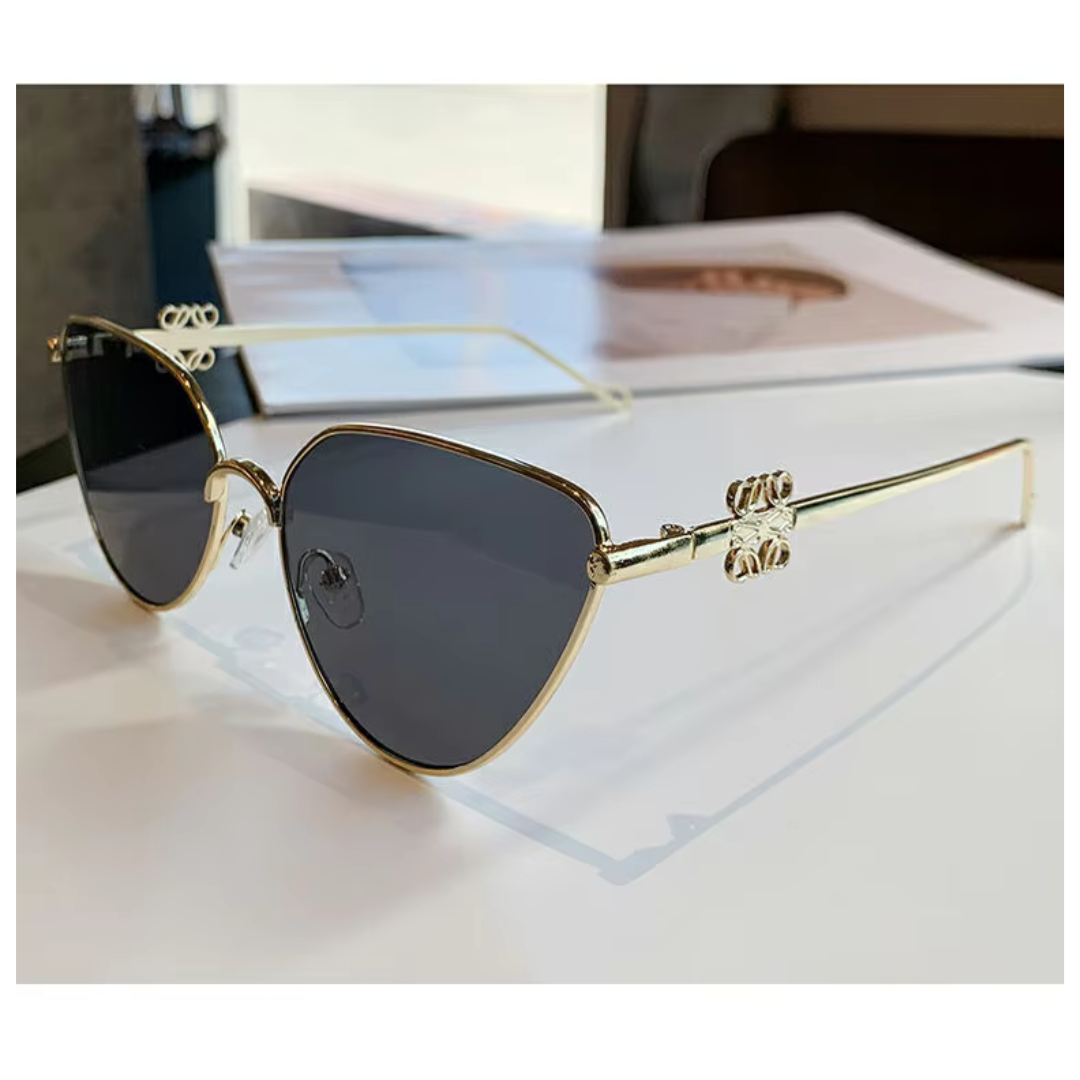 EyedigoLight Black X Metal GoldenElegant Cat-Eye Power Sunglasses  - E09-0040 1-side
