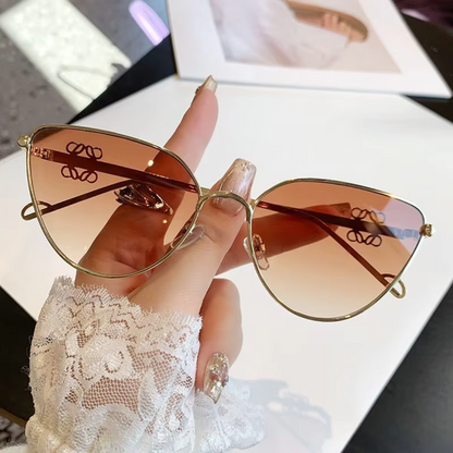 EyedigoLight Brown X Metal GoldenElegant Cat-Eye Power Sunglasses  - E09-0040 2-front