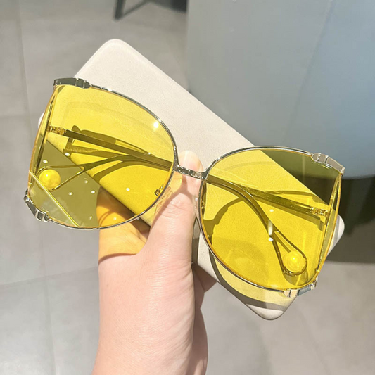 EyedigoYellow X Metal GoldenDramatic Geometric Butterfly Power Sunglasses - E09-0039 3-front