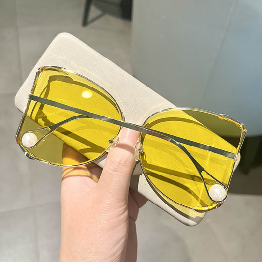EyedigoYellow X Metal GoldenDramatic Geometric Butterfly sunglasses- E09-0039 3-front