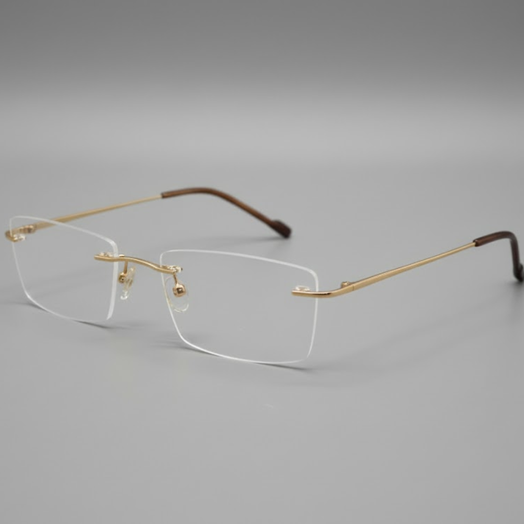 Ultra-Slim Golden Rimless Rectangle Frame for Unisex E05-0003-1