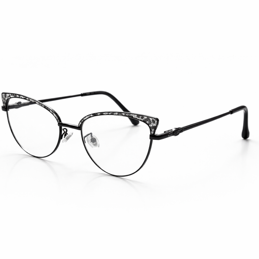 CateyeShiny Black Oval Large BlueBlock Screen Glasses for Women E05-0022-5