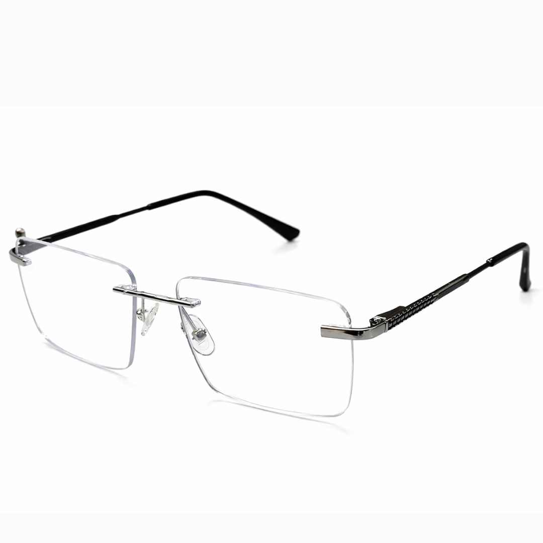 Silver Rimless Square Medium Poly BlueBlock Screen Glasses for Unisex E05-0018-4