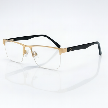 Golden Half Frame Square BlueBlock Screen Glasses for Unisex E05-0010-1