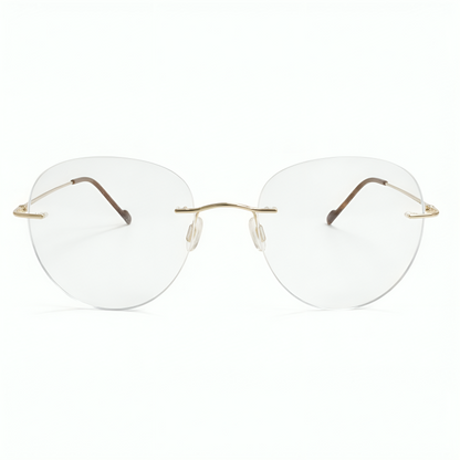 Golden Rimless Round BlueBlock Screen Glasses for Unisex E05-0003-6