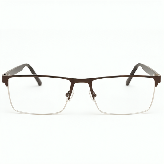 Dark Brown Half Frame Square BlueBlock Screen Glasses for Unisex E05-0010-3