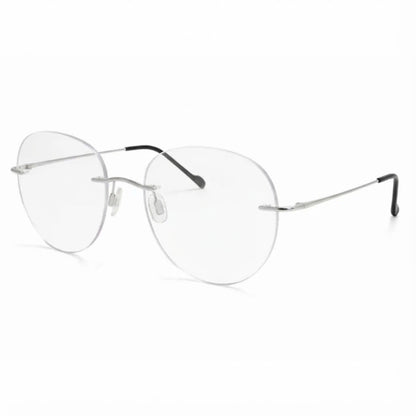 Silver Rimless Round BlueBlock Screen Glasses for Unisex E05-0003-8