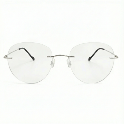 Silver Rimless Round BlueBlock Screen Glasses for Unisex E05-0003-8