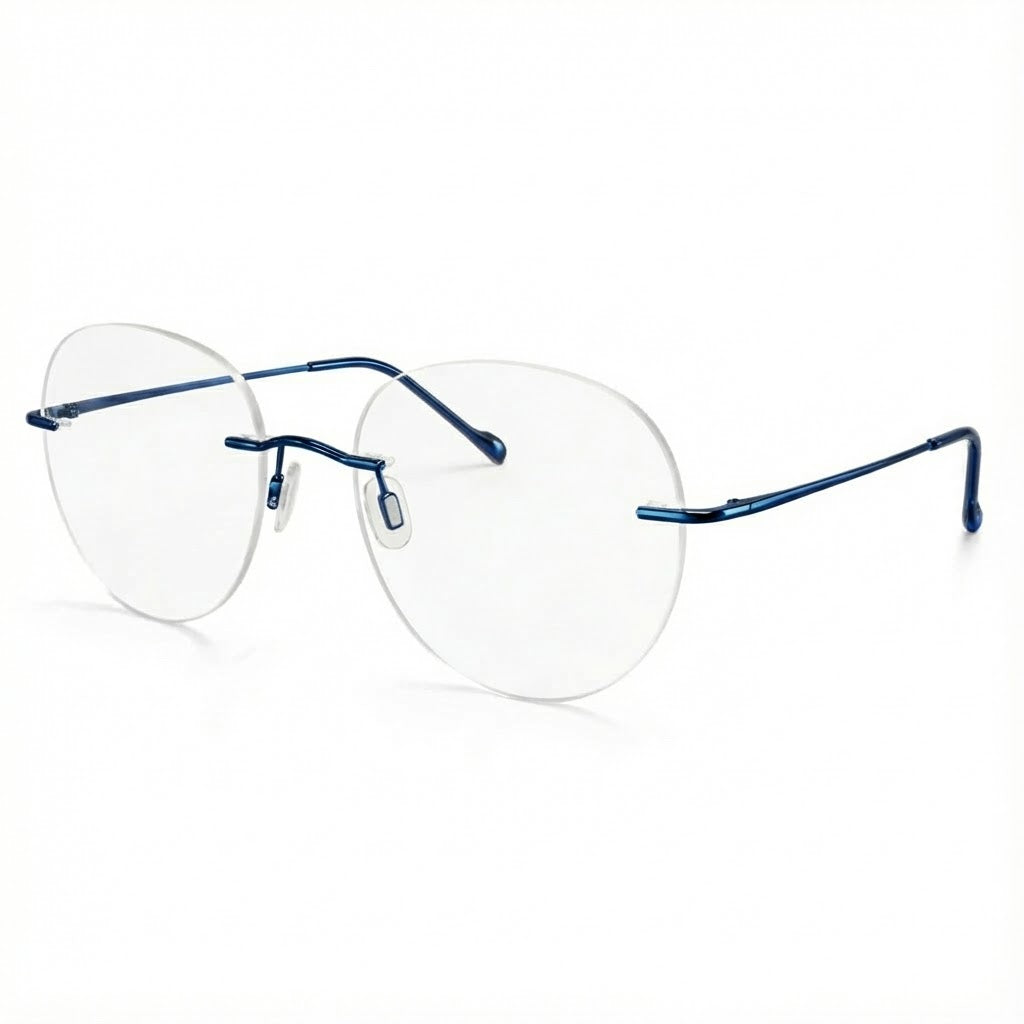 Blue Rimless Round Frame for Unisex E05-0003-11
